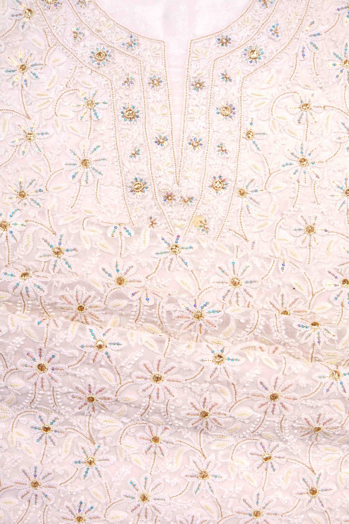 Ada Hand Embroidered White Georgette Lucknowi Chikankari Unstitched Suit Piece With Pearl Work A262204