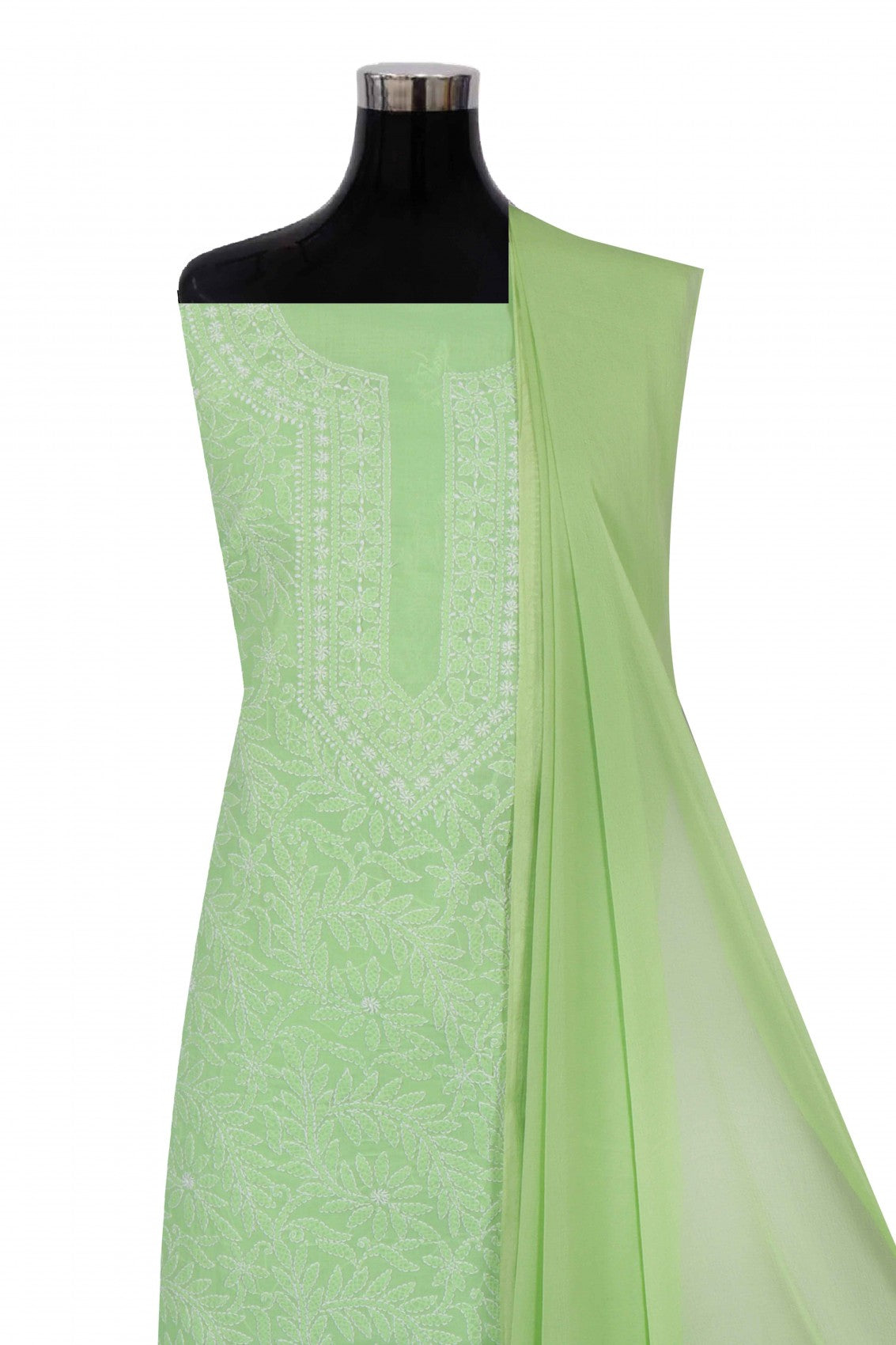 Ada Hand Embroidered Green Cotton Lucknowi Chikankari Unstitched Suit Piece 01A169959