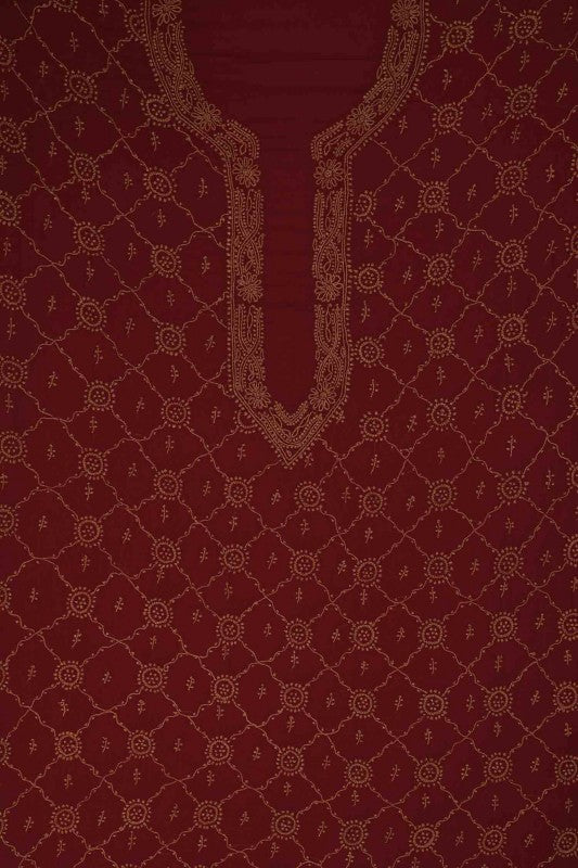 Ada Hand Embroidered Berry Red Georgette Chikan Unstitched Men's Kurta Piece A550095