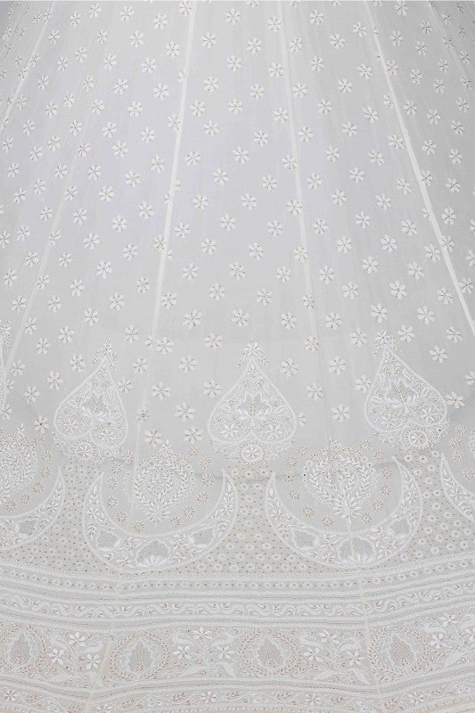 Ada Hand Embroidered White Pure Georgette Lucknowi Chikankari Lehenga Set With Zari Work A624444