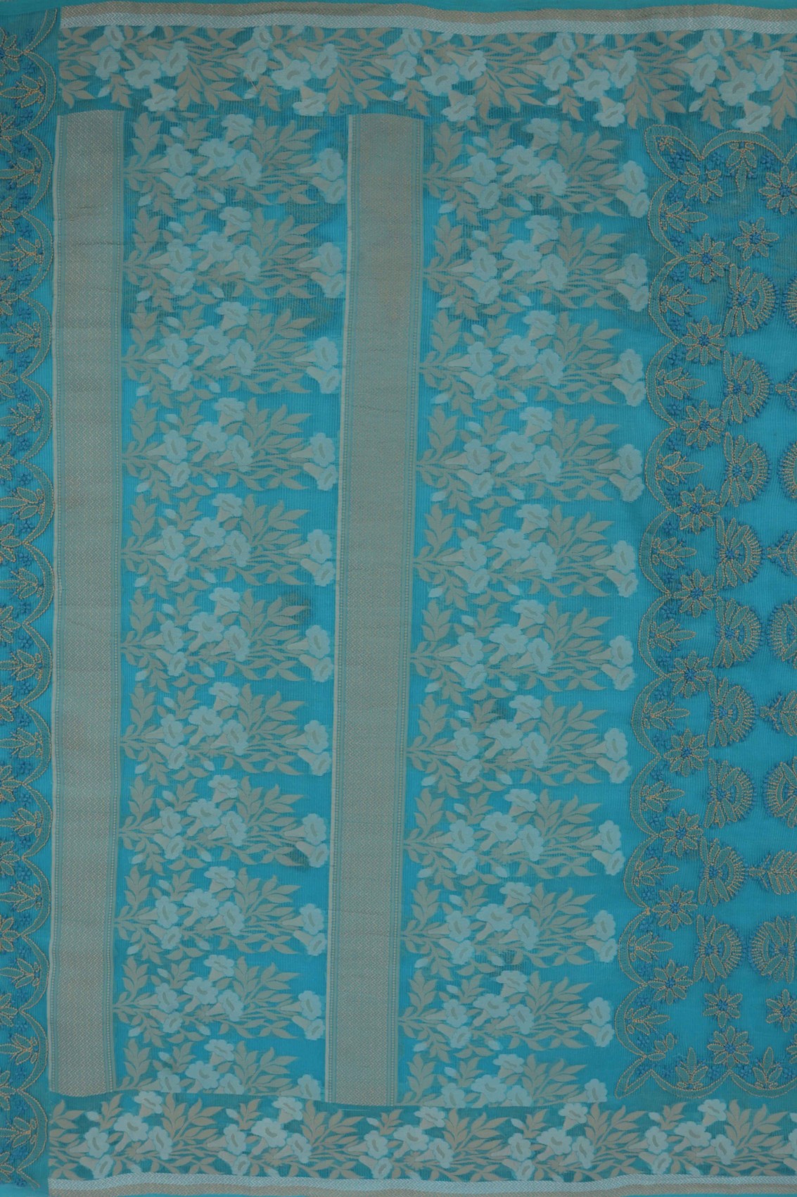 Ada Hand Embroidered Blue Chanderi Lucknowi Chikankari Saree With Blouse A613175