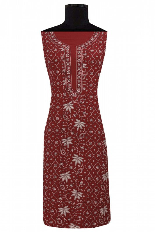 Ada Hand Embroidered Maroon Pure Georgette Lucknowi Chikan Unstitched Kurta Dupatta- A602113