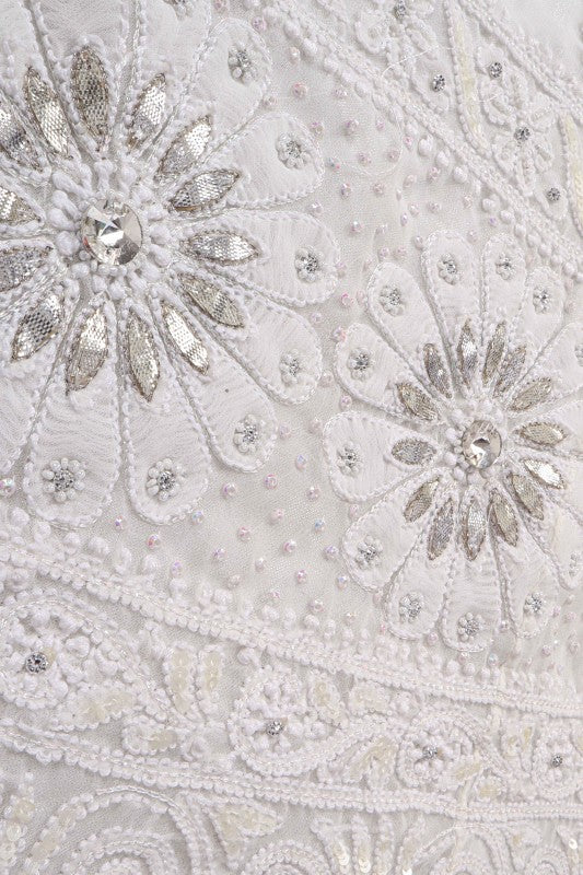 Ada Hand Embroidered White Georgette Lucknowi Chikankari Lehenga Set with Pearl Work A74224