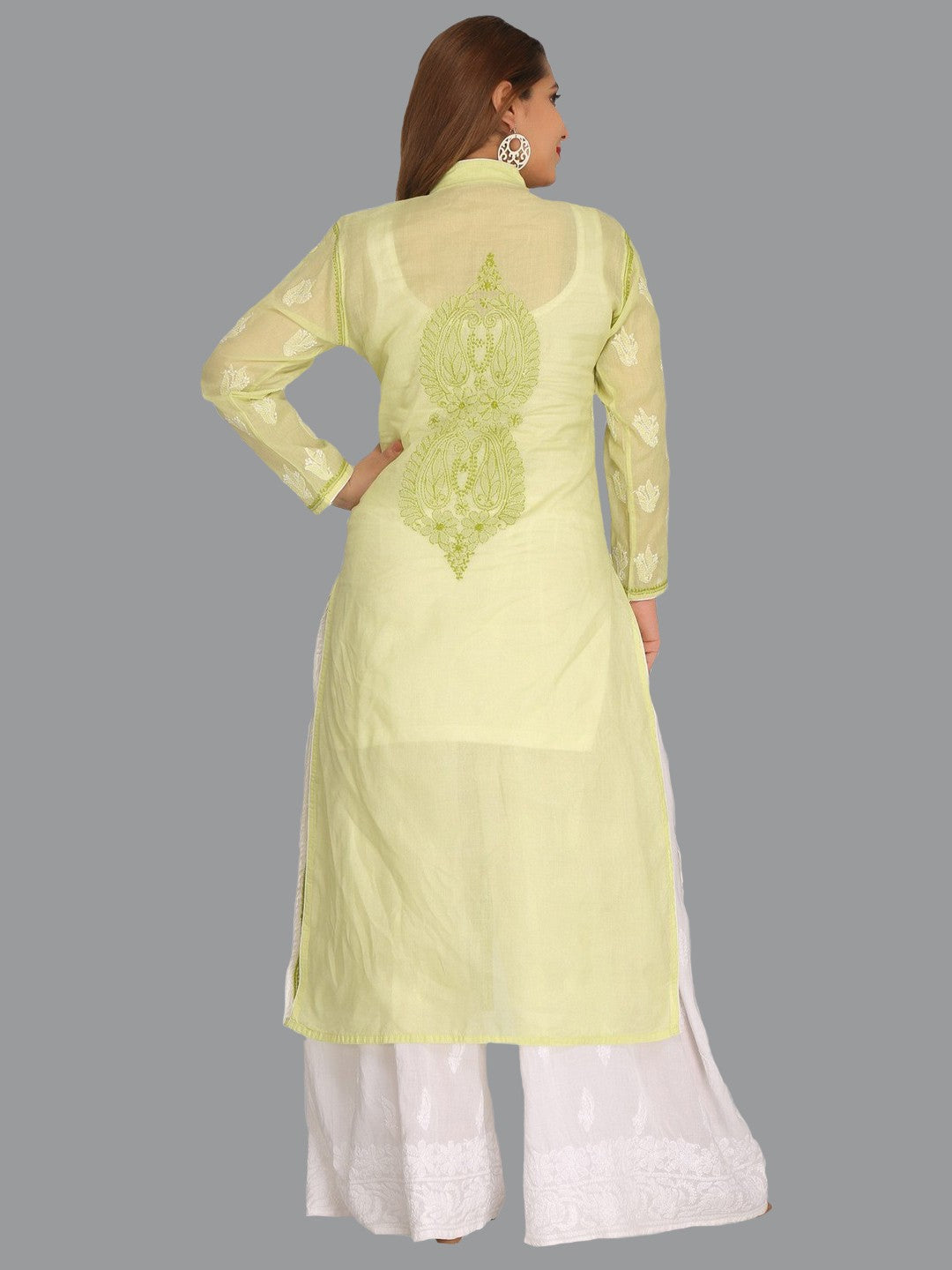 Ada Hand Embroidered Green Cotton Lucknowi Chikankari Straight Kurta A242122
