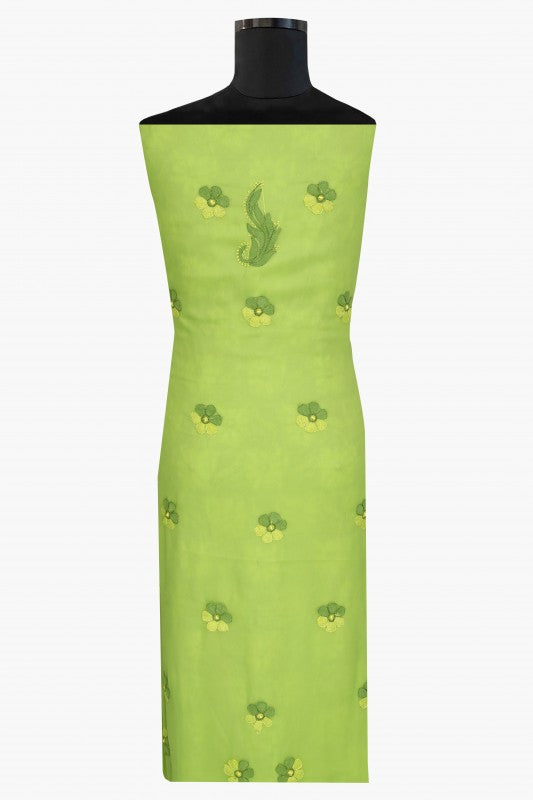 Ada Hand Embroidered Green Georgette Lucknowi Chikan Unstitched Kurta Piece A611841