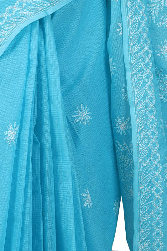 Ada Hand Embroidered Blue Kota Lucknowi Chikankari Saree With Blouse A565564