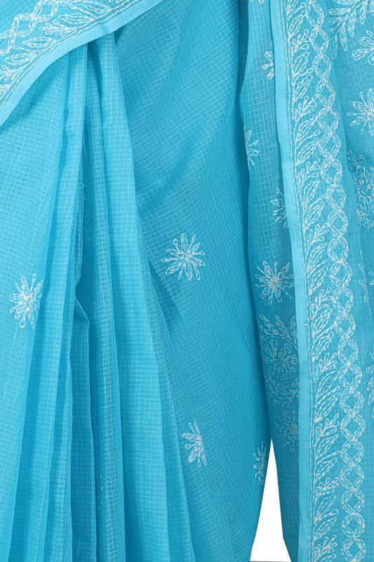 Ada Hand Embroidered Blue Kota Lucknowi Chikankari Saree With Blouse A565564