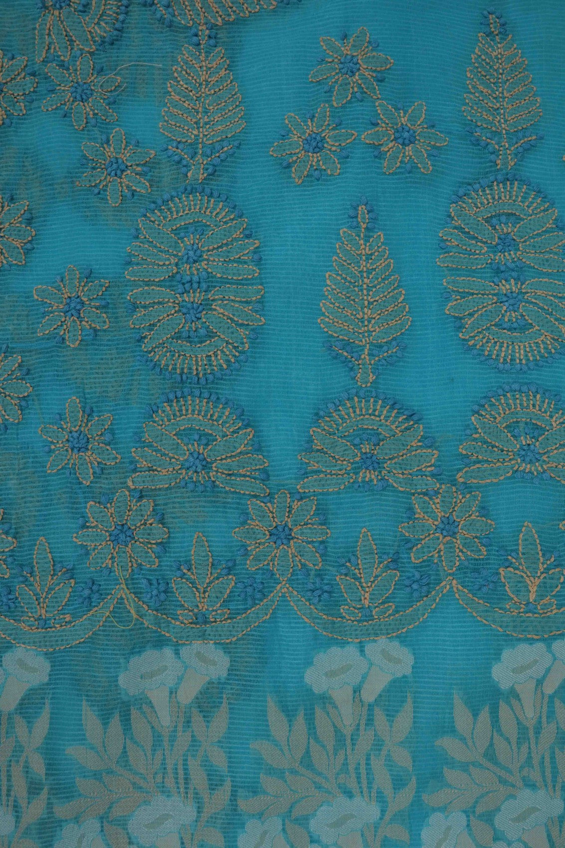 Ada Hand Embroidered Blue Chanderi Lucknowi Chikankari Saree With Blouse A613175
