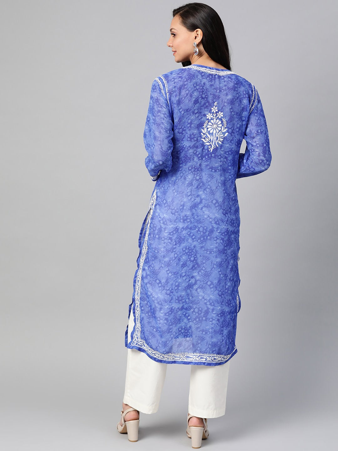 Ada Hand Embroidered Royal Blue Faux Georgette Lucknow Chikankari Kurta- A100462