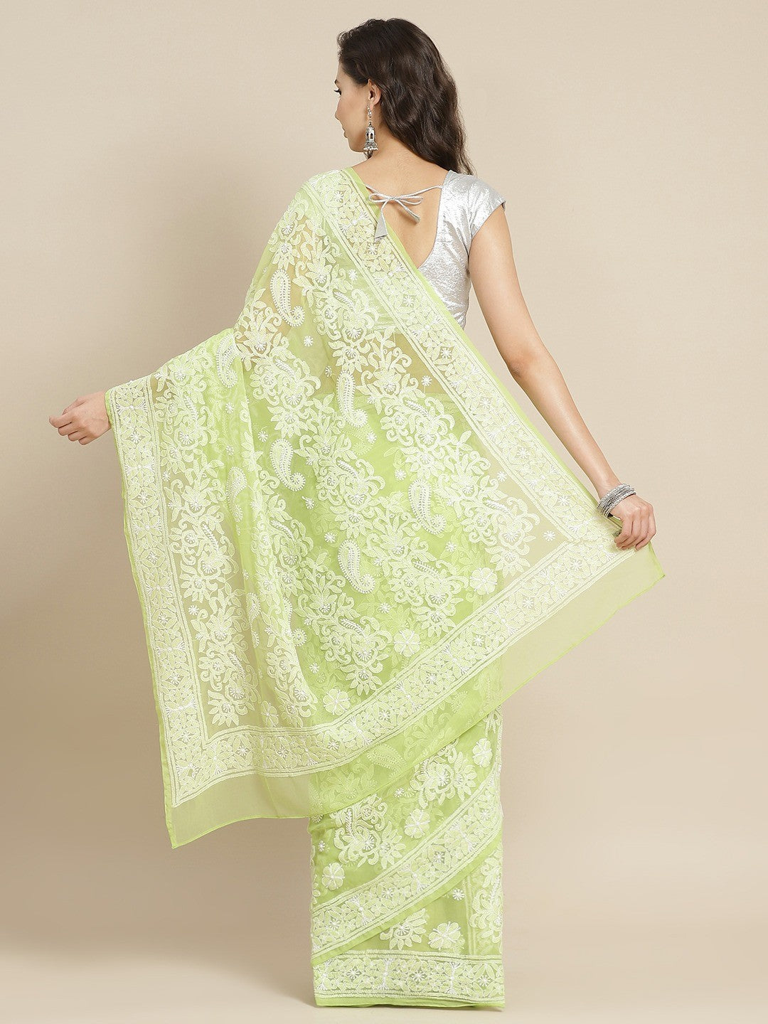 Ada Hand Embroidered Green Georgette Lucknowi Chikankari Saree with Blouse A311310