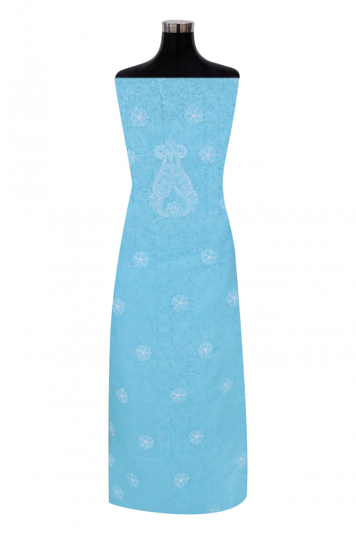 Ada Hand Embroidered Sky Blue Cotton Lucknowi Chikan Unstitched Suit Piece A495590