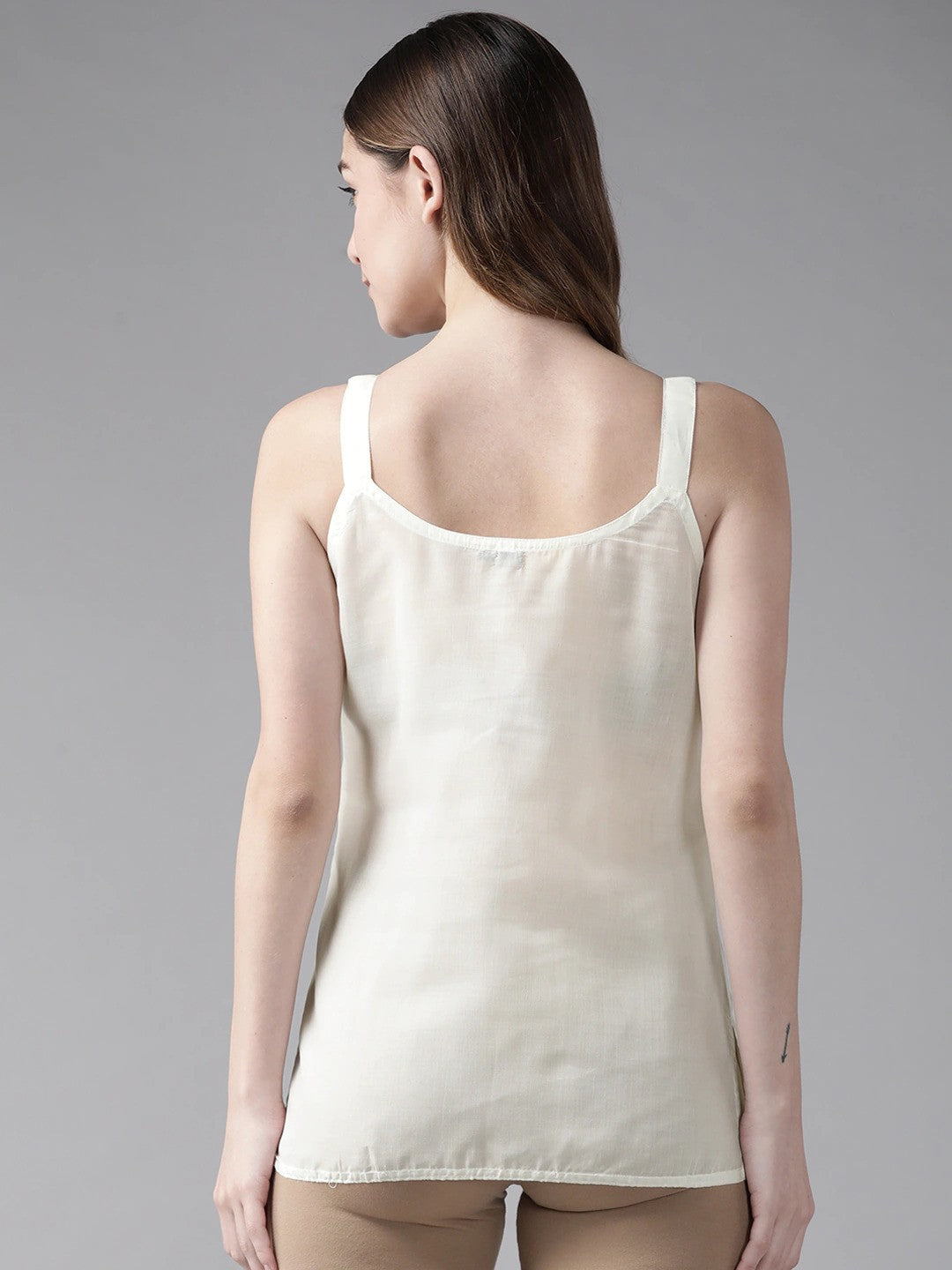 Ada Cream and Black Cotton Short Slips Combo of 2 A316807.