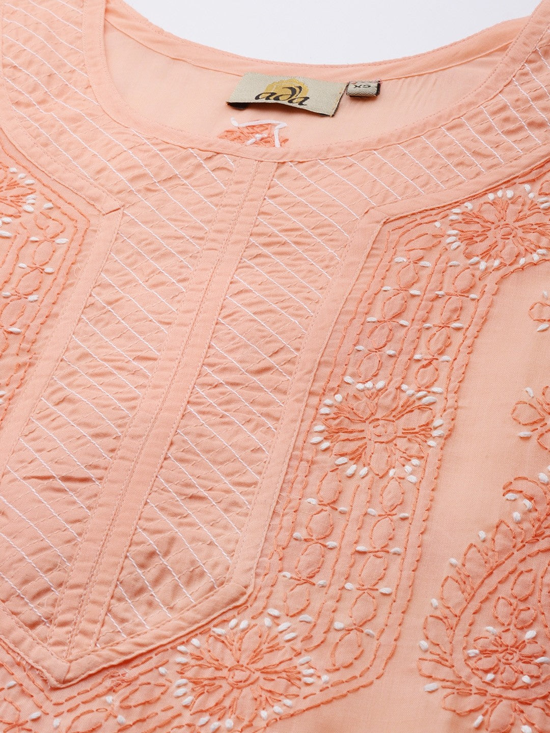 Ada Hand Embroidered Peach Cotton Lucknow Chikankari Straight Kurta A233843