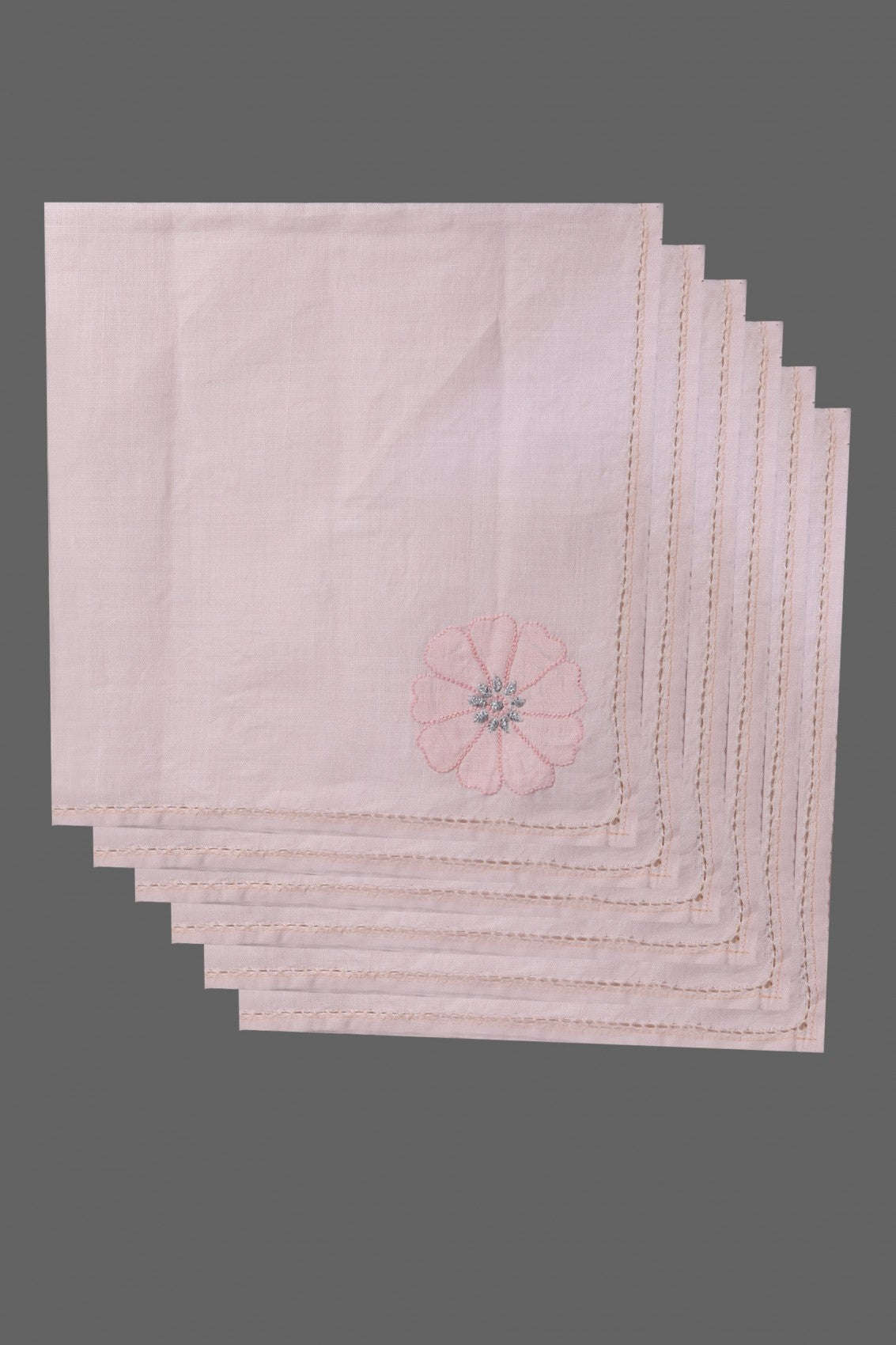 Ada Hand Embroidered Light Pink Cotton Lucknowi Chikankari Napkin Set With Zari Work 01A101910