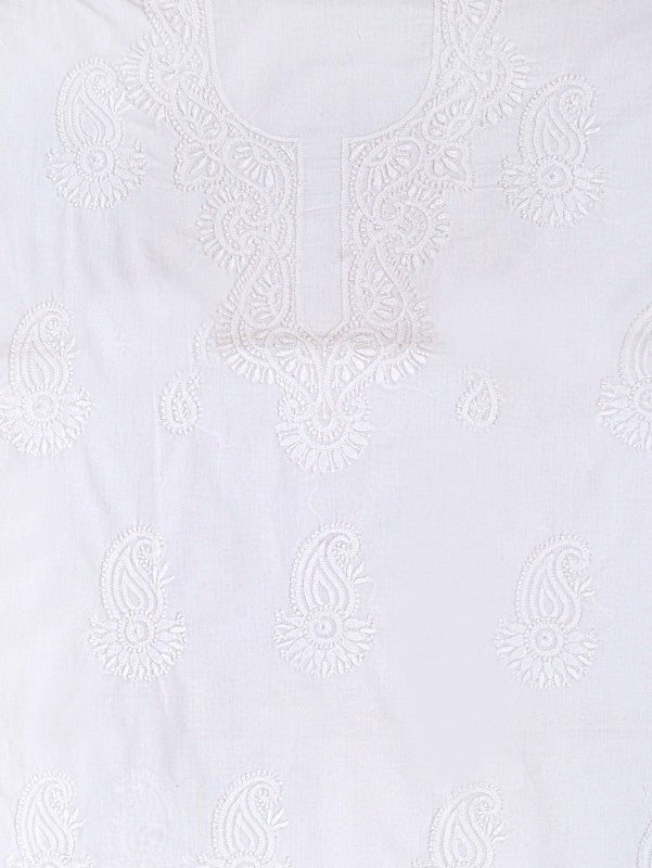 Ada Hand Embroidered White Cotton Lucknowi Chikankari Unstitched Kurta Piece A108917