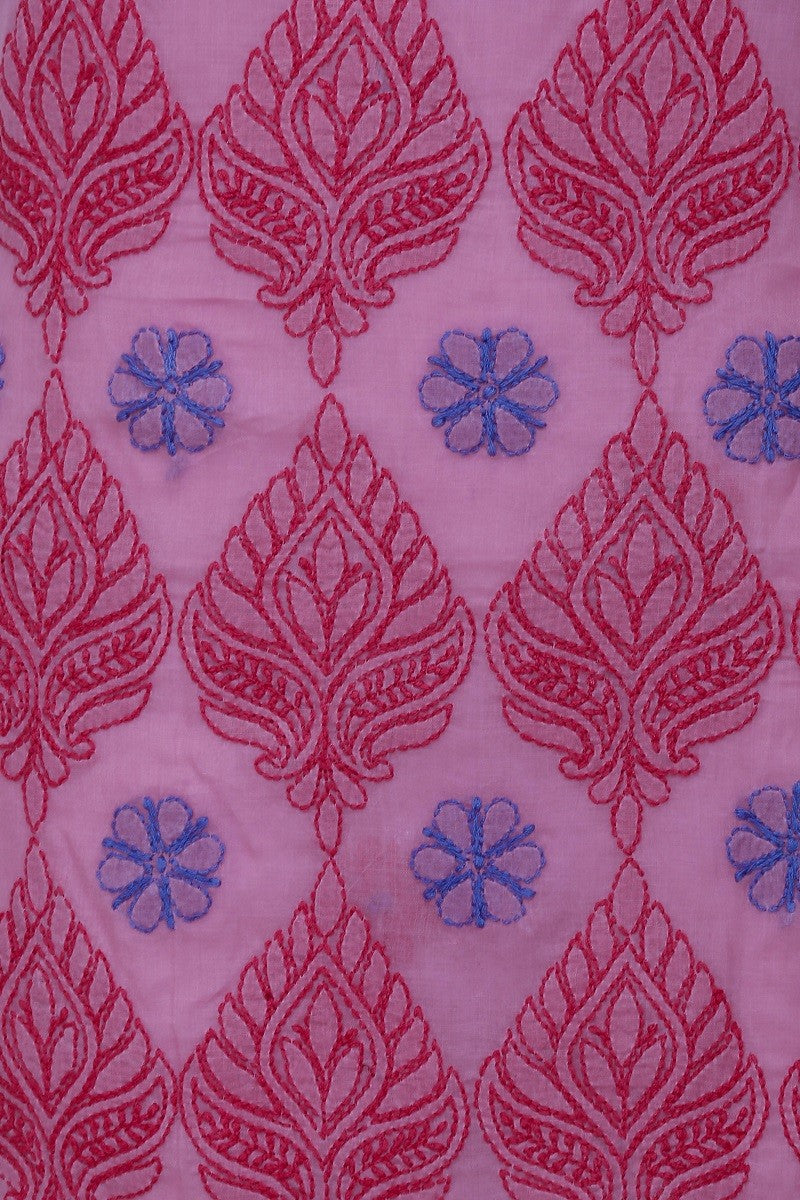 Ada Hand Embroidered Mauve Cotton Chikan Unstitched Kurta Piece- A610245