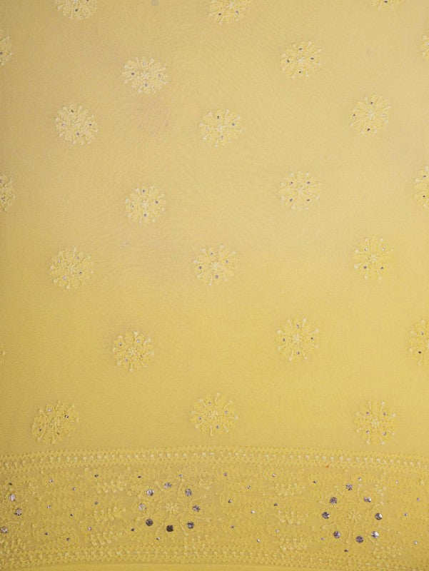 Ada Hand Embroidered Yellow & Orange Shaded Georgette Lucknowi Chikankari Semi-stitched Anarkali Kurta Dupatta Set With Muqaish Work- A608779