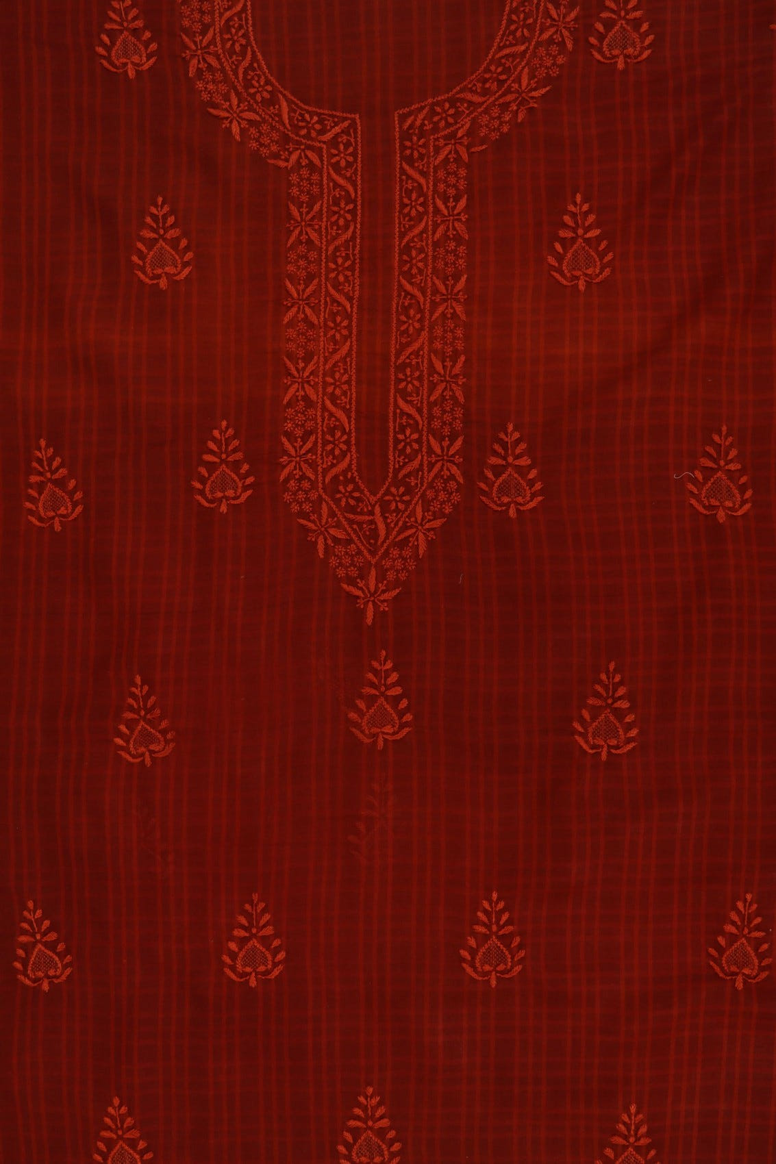 Ada Hand Embroidered Amber Rust Cotton Lucknowi Chikan Unstitched Suit Piece A93234