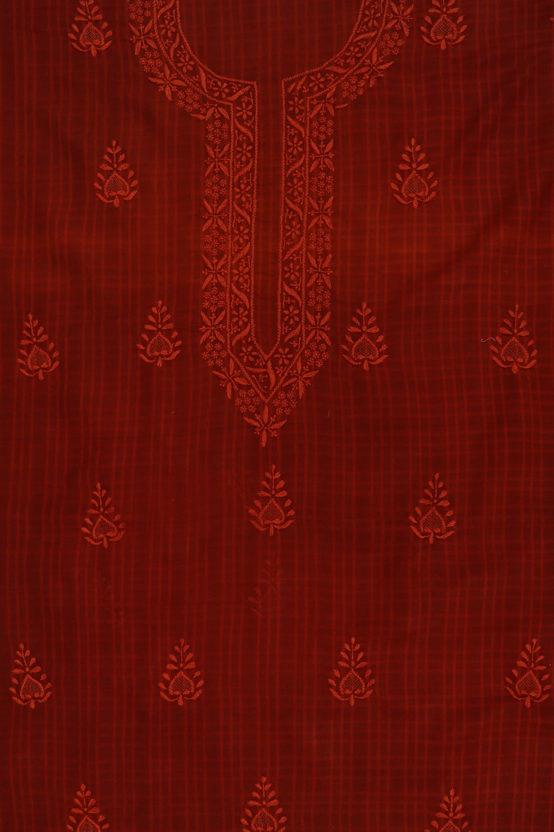 Ada Hand Embroidered Amber Rust Cotton Lucknowi Chikan Unstitched Suit Piece A93234