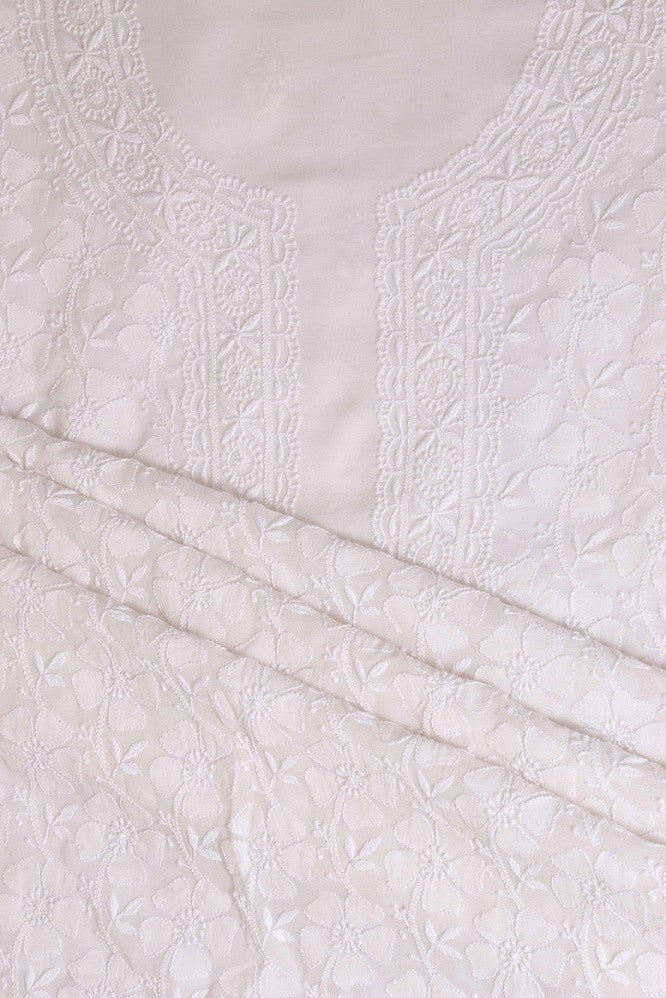 Ada Hand Embroidered White Pure Georgette Lucknowi Chikan Unstitched Kurta Dupatta Set A94855