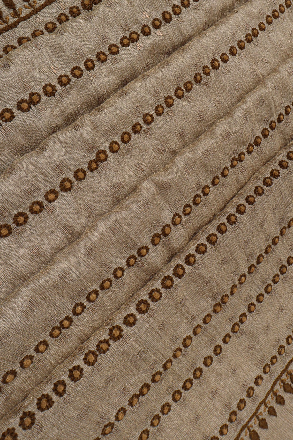 Ada Hand Embroidered Natural Fawn Silk Lucknowi Chikankari Saree With Blouse 01A116402