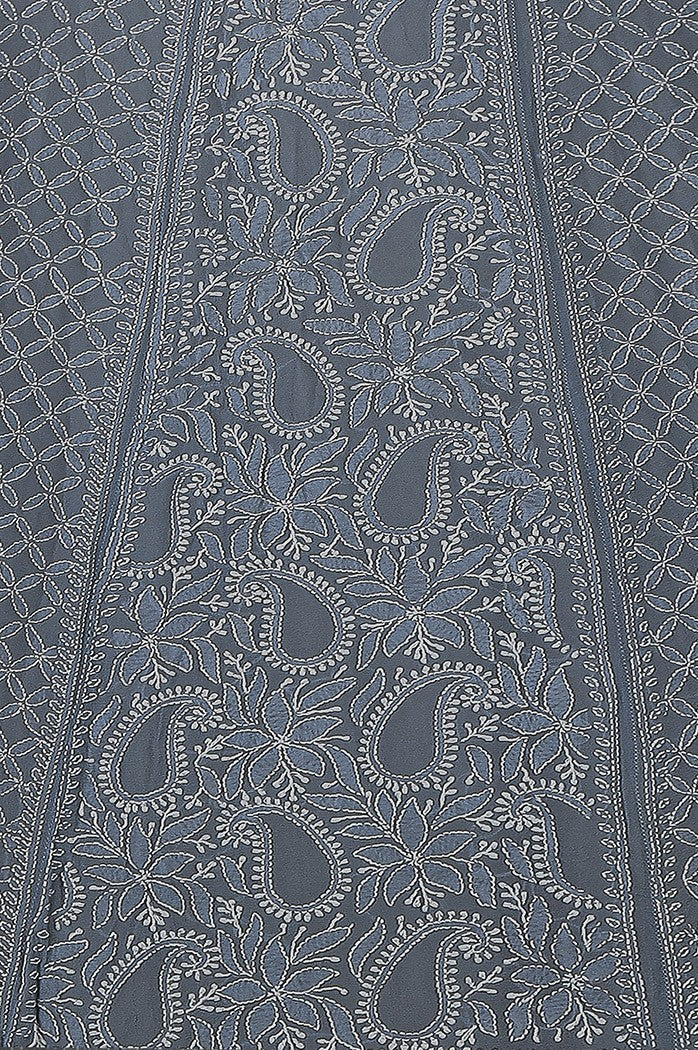 Ada Hand Embroidered Grey Pure Georgette Lucknowi Chikankari Lehenga Skirt (only skirt) With Muqaish Work A501263