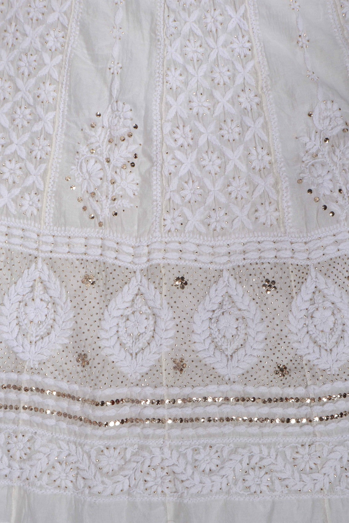 Ada Hand Embroidered Off White Chanderi Lucknowi Chikankari Semi-Stitched Anarkali Kurta Piece With Muqaish Work 01A223577