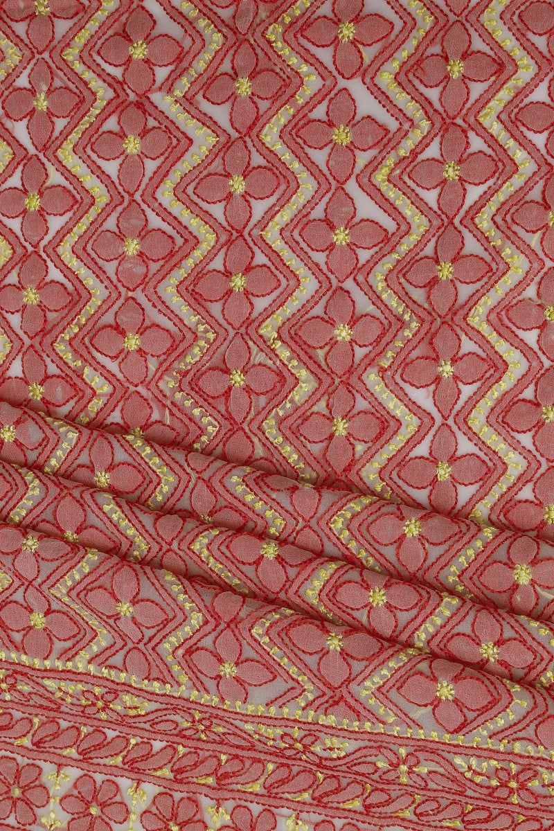 Ada Hand Embroidered Beige Georgette Lucknowi Chikan Unstitched Suit Piece A607917