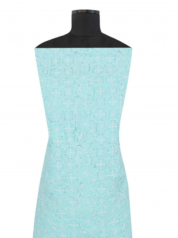 Ada Hand Embroidered Sea Green Cotton Lucknowi Chikankari Unstitched Suit Piece 01A184320