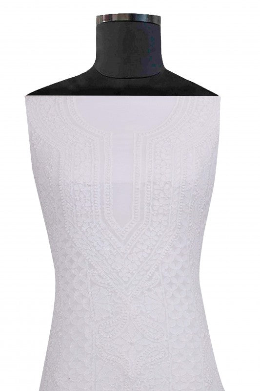 Ada Hand Embroidered White Georgette Lucknowi Chikan Unstitched Kurta Piece A580797
