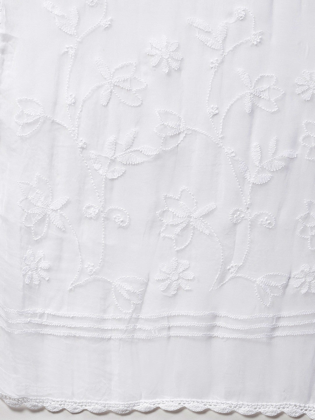 Ada Hand Embroidered White Chiffon Lucknowi Chikankari Dupatta – A100576