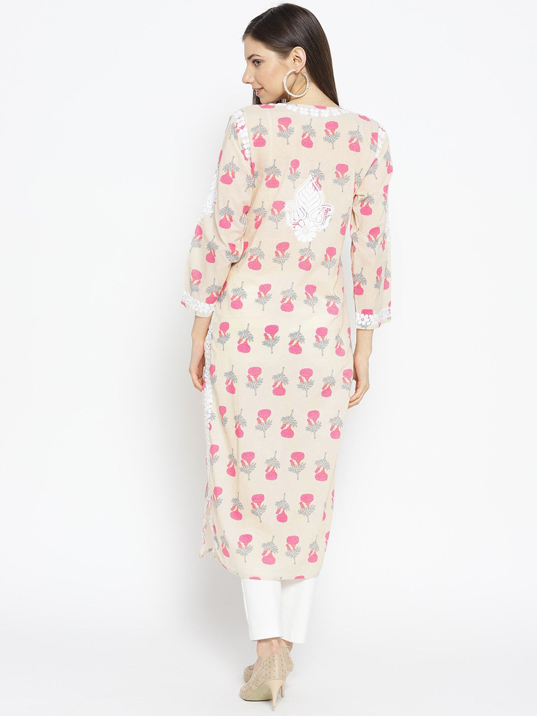 Ada Hand Embroidered Fawn Pink Cotton Lucknow Chikankari Kurta- A100026