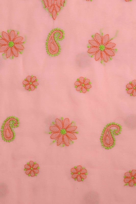 Ada Hand Embroidered Peach Georgette Lucknowi Chikankari Unstitched Suit Piece A211192