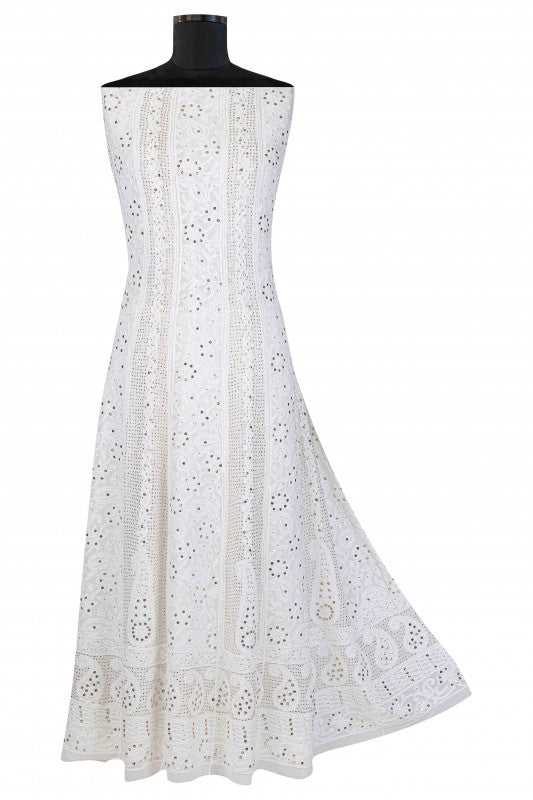 Ada Hand Embroidered White Viscose Georgette Semi-stitched Anarkali Kurta Dupatta With Muqaish Work- A621530