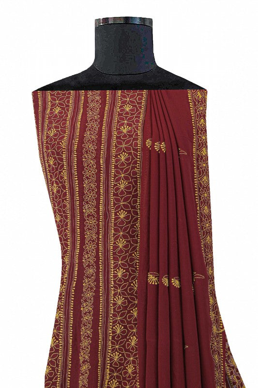 Ada Hand Embroidered Maroon Pure Georgette Lucknowi Chikankari Semi-Stitched Anarkali Set 01A8518