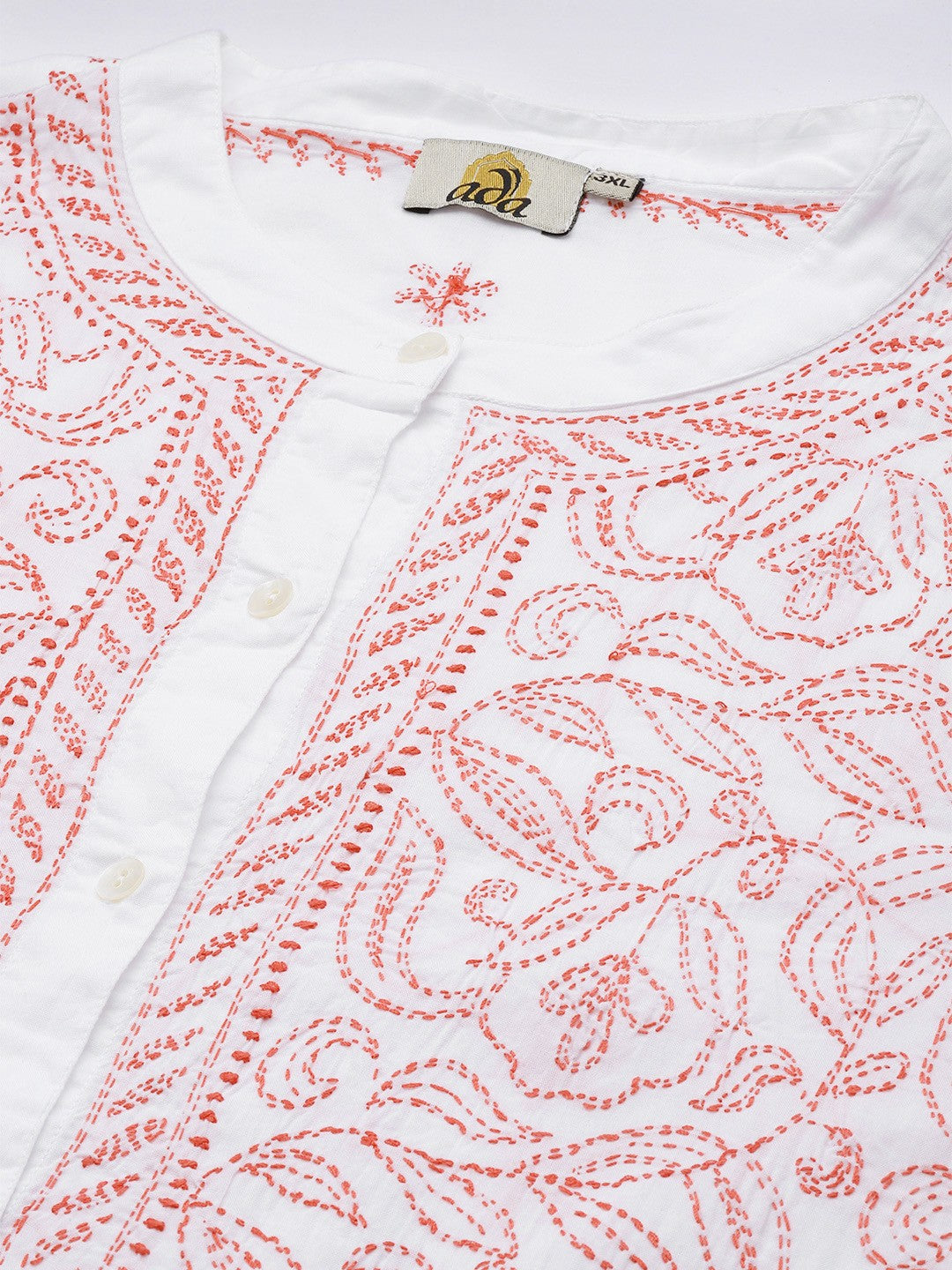 Ada Hand Embroidered White Cotton Lucknowi Chikankari Shirt A911245