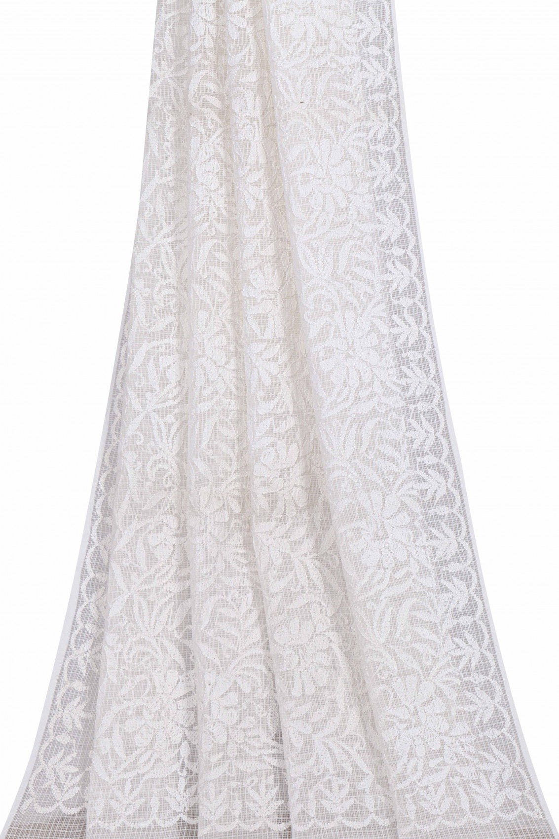Ada Hand Embroidered White Kota Lucknowi Chikankari Dupatta A476114