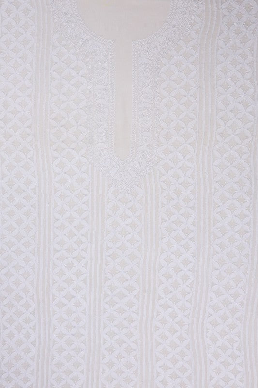 Ada Hand Embroidered White Chiffon Lucknowi Chikankari Unstitched Men's Kurta Piece A19936