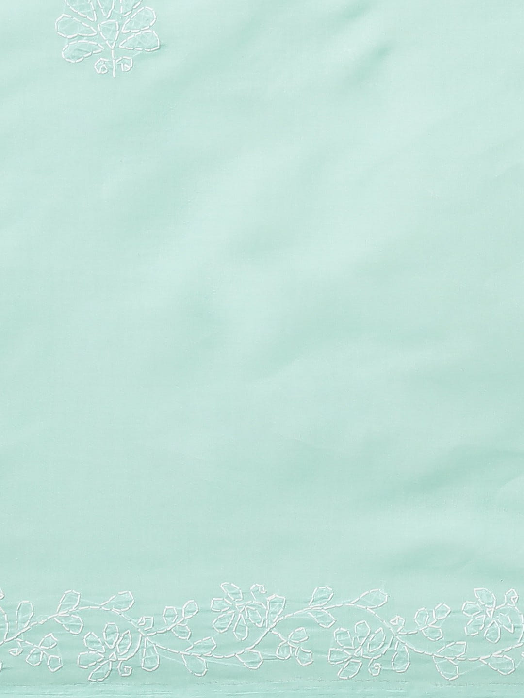 Ada Hand Embroidered Sea Green Cotton Lucknow Chikan Saree With Blouse- A159243