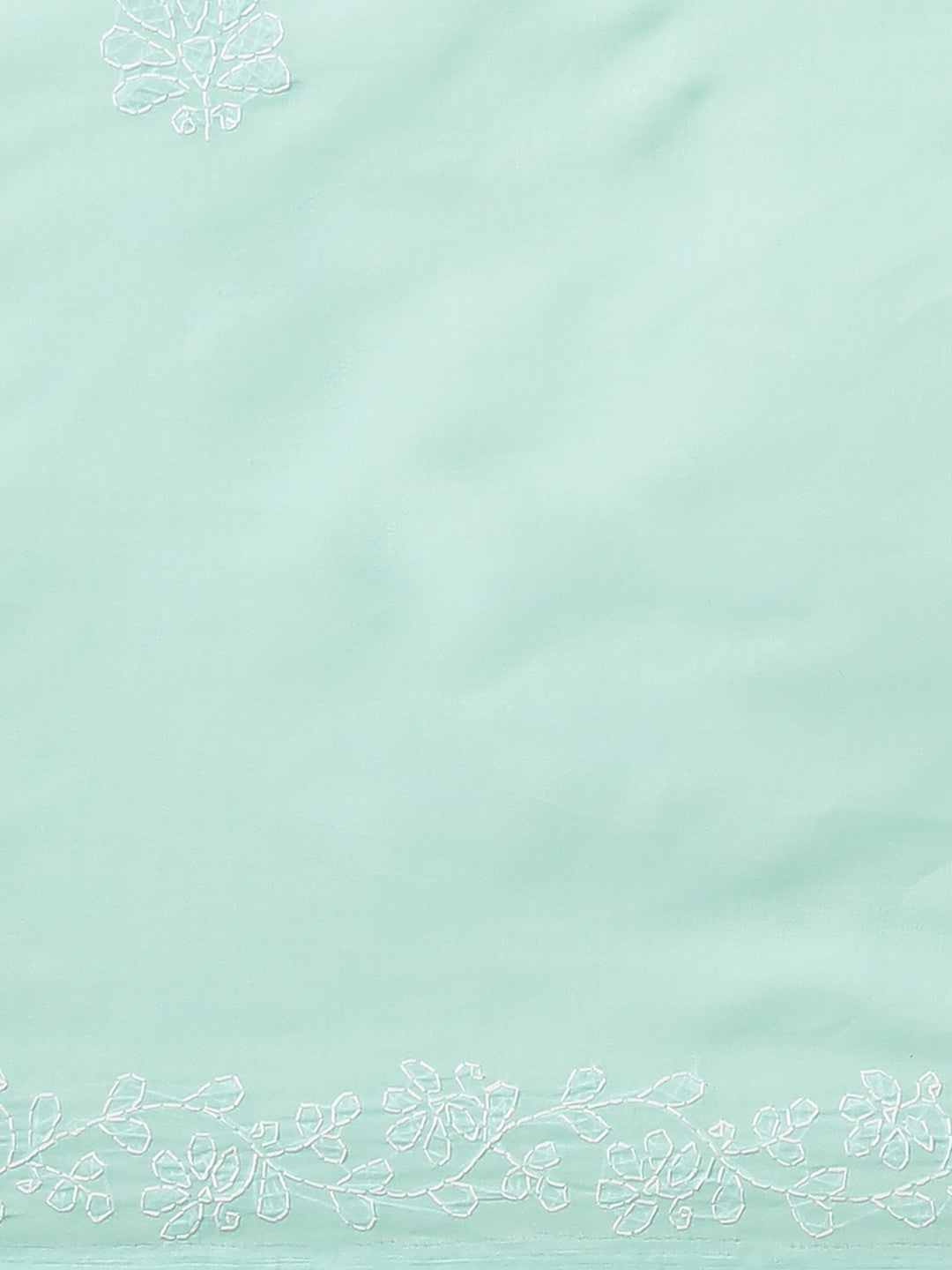 Ada Hand Embroidered Sea Green Cotton Lucknow Chikan Saree With Blouse- A159243