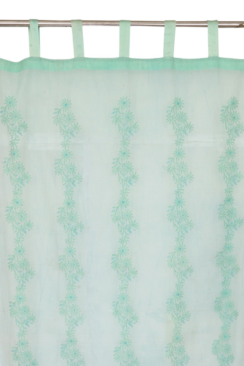 Ada Hand Embroidered Sea Green Kota Lucknowi Chikankari Curtain A37797