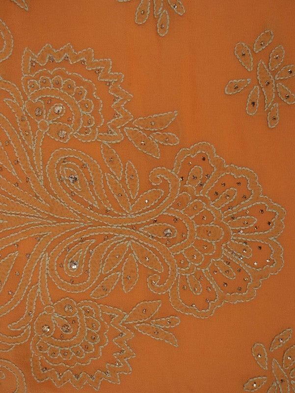 Ada Hand Embroidered Princeton Orange Pure Georgette Lucknowi Chikankari Saree/Blouse With Muqaish Work 01A82976