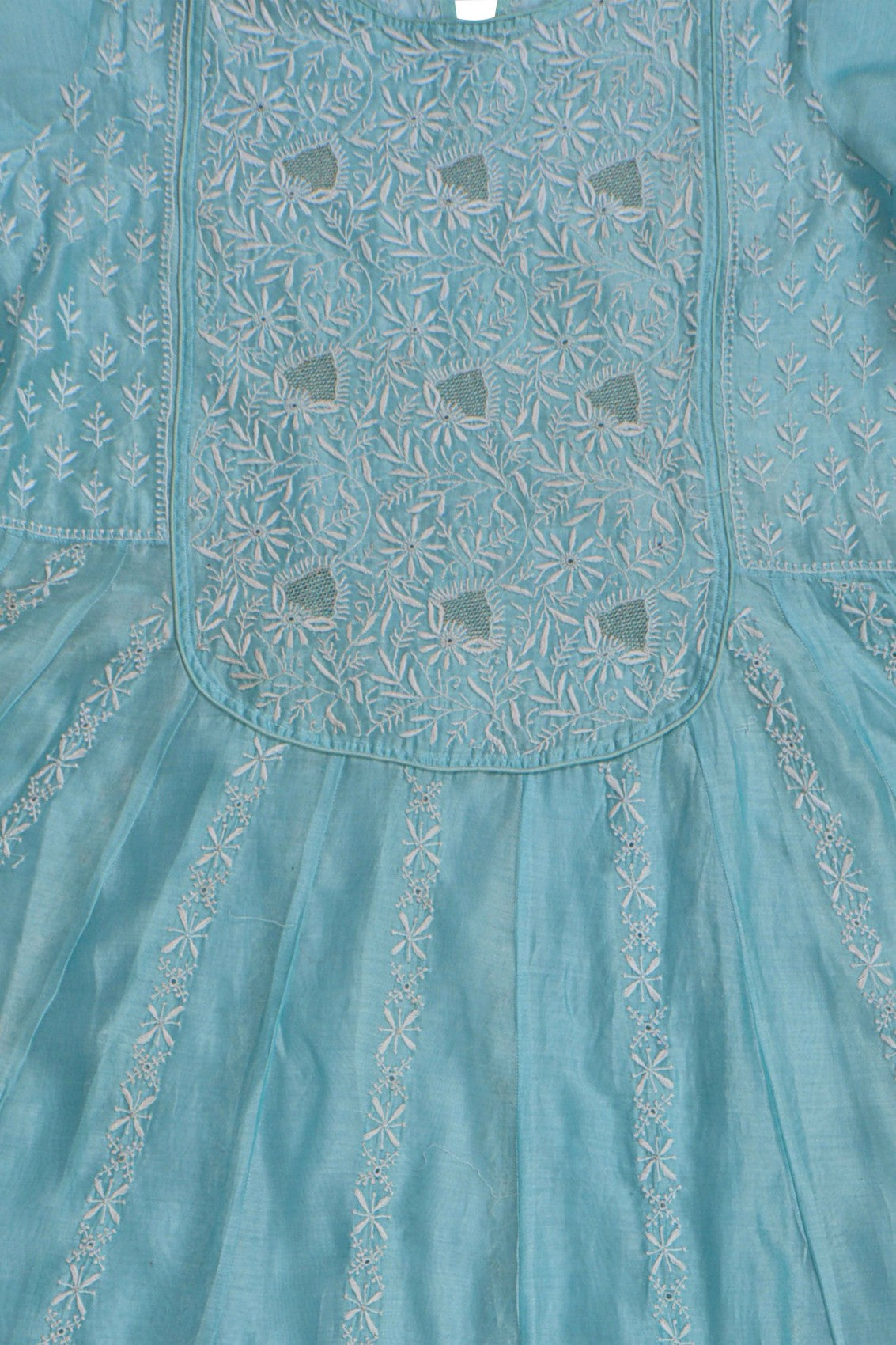 Ada Hand Embroidered Sky Blue Chanderi Lucknowi Chikankari Semi-Stitched Anarkali Kurta Dupatta Set With Zari Work 01A205817