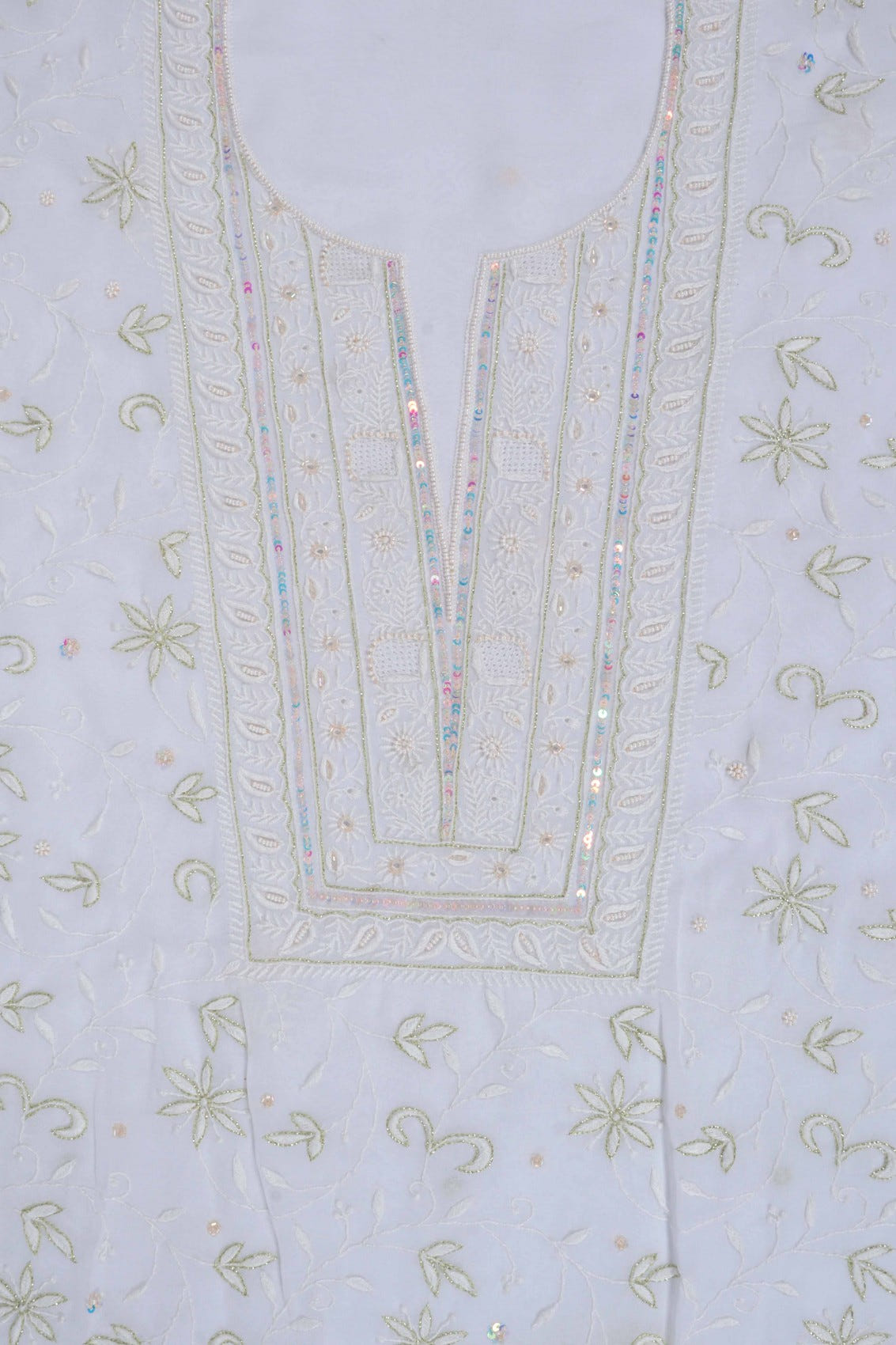 Ada Hand Embroidered White Viscose Georgette Lucknowi Chikankari Unstitched Kurta Dupatta Set With Pearl Work 01A197558