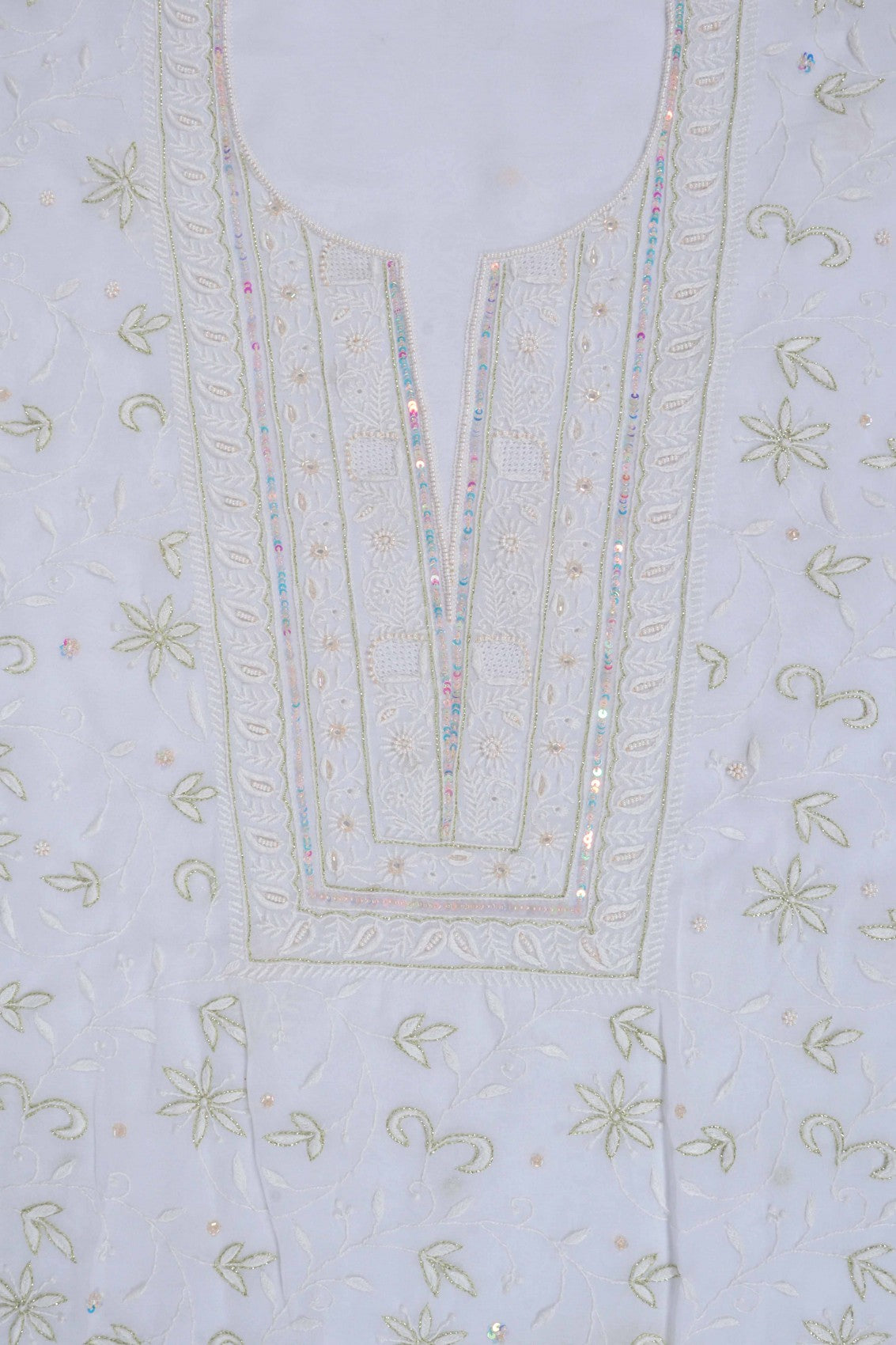 Ada Hand Embroidered White Viscose Georgette Lucknowi Chikankari Unstitched Kurta Dupatta Set With Pearl Work 01A197558