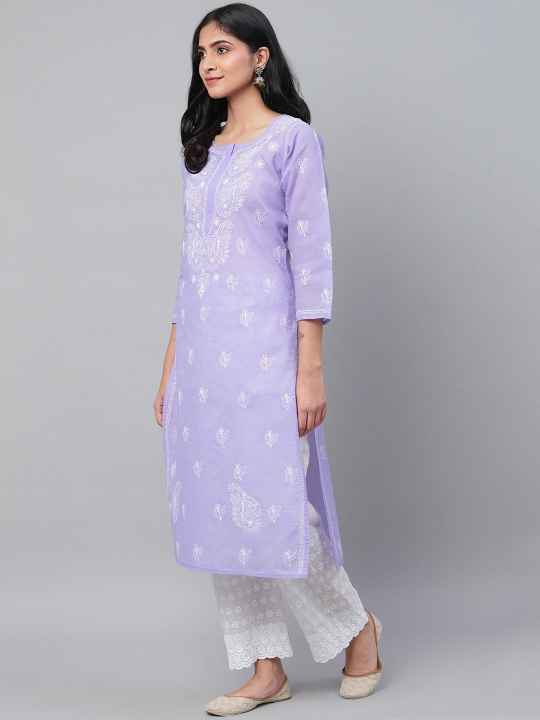 Ada Hand Embroidered Mauve Cotton Lucknow Chikankari Kurta A133617
