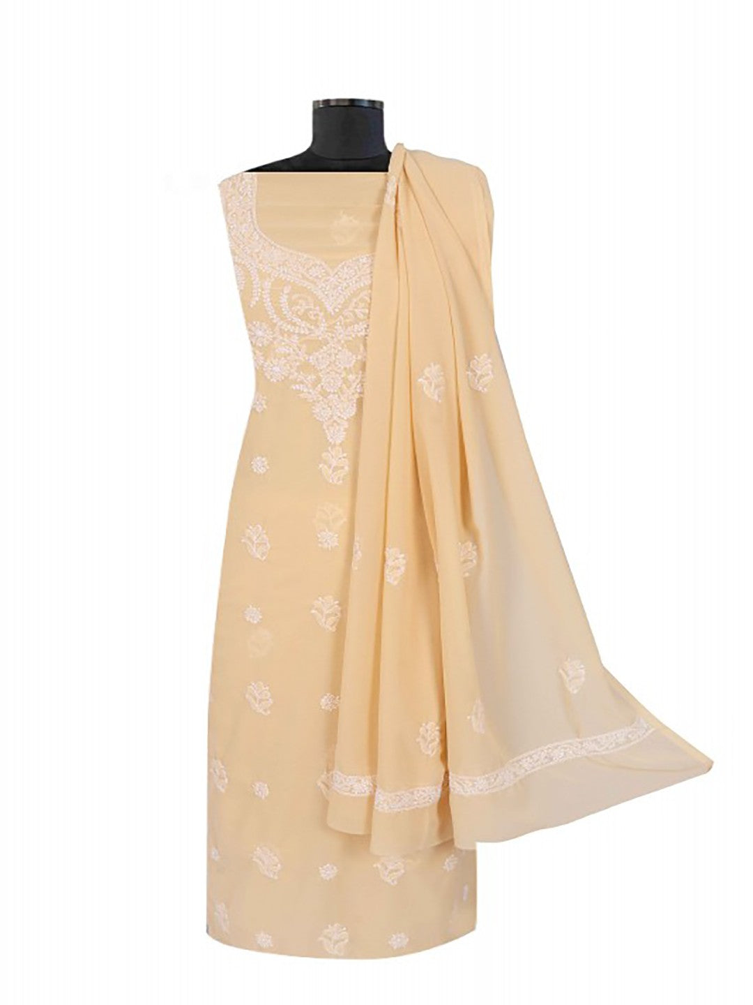 Ada Hand Embroidered Fawn Georgette Lucknowi Chikan Unstitched Suit Piece A327137