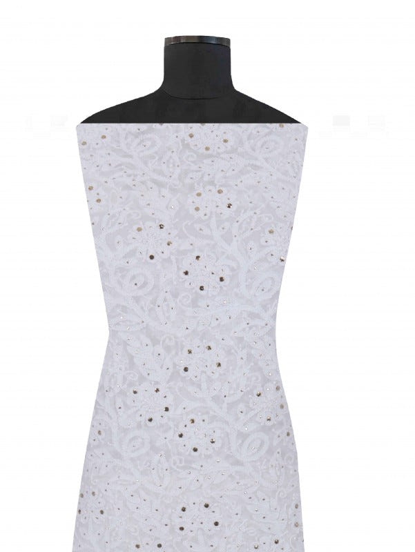 Ada Hand Embroidered White Georgette Lucknowi Chikankari Unstitched Kurta Dupatta Set with Muqaish Work  01A227531