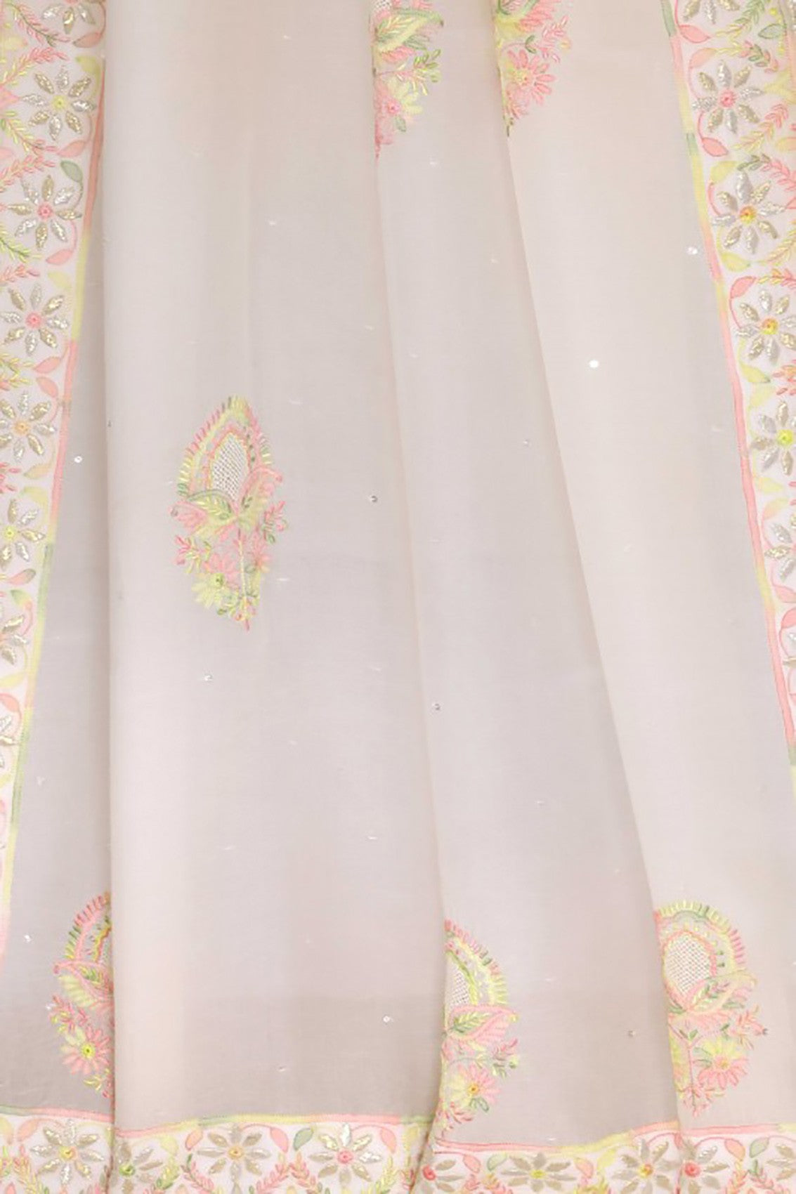 Ada Hand Embroidered Off White Organza Lucknowi Chikankari Dupatta With Gota Patti Work A600707