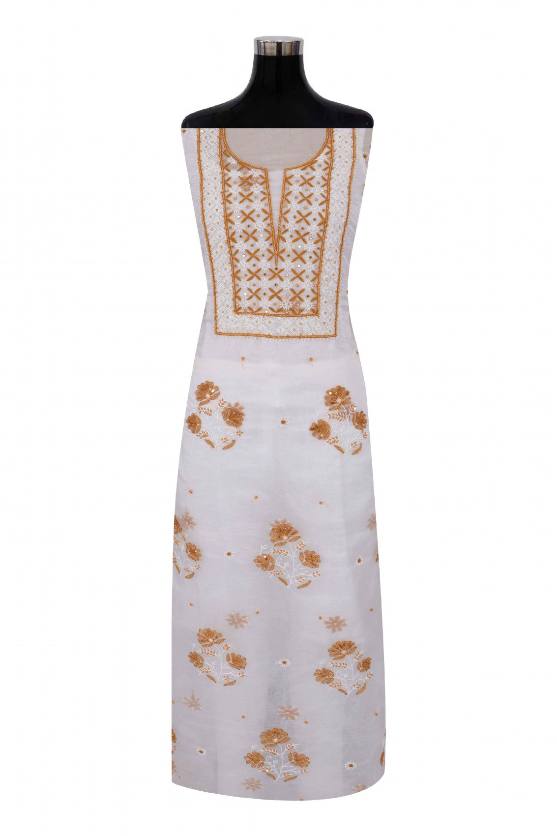 Ada Hand Embroidered White Organza Lucknowi Chikankari Unstitched Kurta Dupatta Set With Pearl Work 01A91594